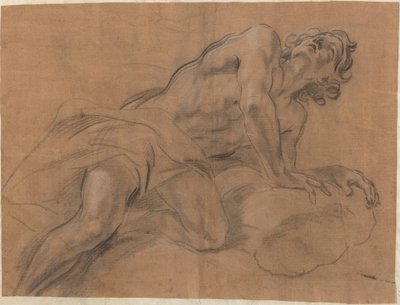 Jeune homme nu appuyé sur un nuage et regardant vers le haut - Giovanni Battista Beinaschi