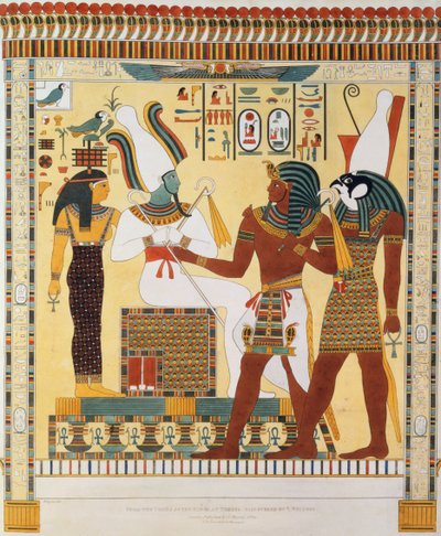 Murale des Tombes des Rois de Thèbes, découverte par G. Belzoni, planche 19 de `Plates Illustrative of the Researches in Egypt and Nubia`, gravé par Charles Hullmandel 1820-22 - Giovanni Battista Belzoni