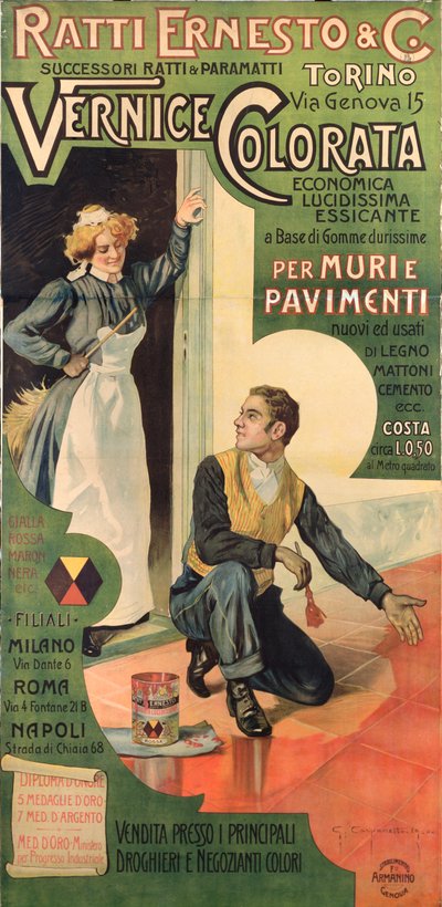 Affiche publicitaire pour les magasins de peinture Ratti Ernesto & Co., Italie - Giovanni Battista Carpanetto