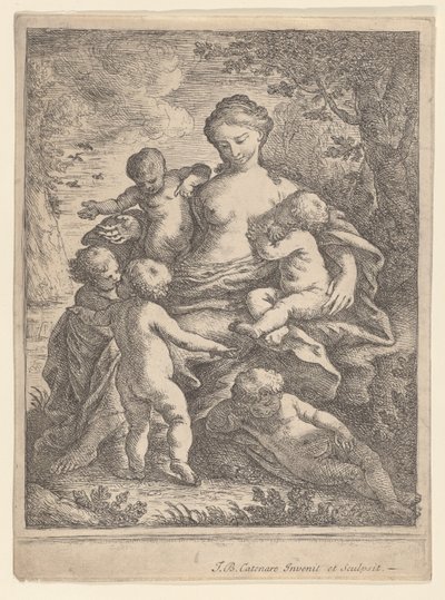 Charité, assise dans un paysage entourée de cinq enfants nus, 1692-1727 - Giovanni Battista Catenaro