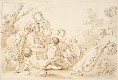 Putti jouant couronnant un sphinx - Giovanni Battista Cipriani