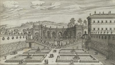 Autre vue en perspective du théâtre et du jardin contigu de Mondragone à Frascati, 1691 ou après - Giovanni Battista Falda