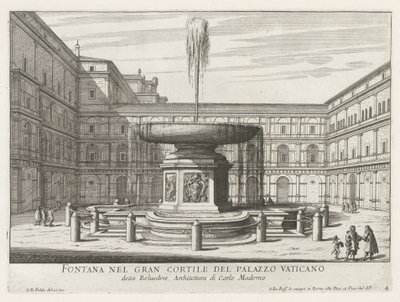 Fontaine dans la Cour du Belvédère au Vatican (série des fontaines de Rome) - Giovanni Battista Falda
