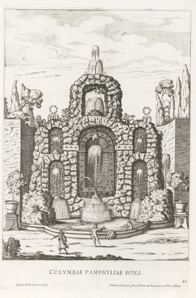 Fontaine avec des colombes dans les jardins de la Villa Doria Pamphilj à Rome - Giovanni Battista Falda