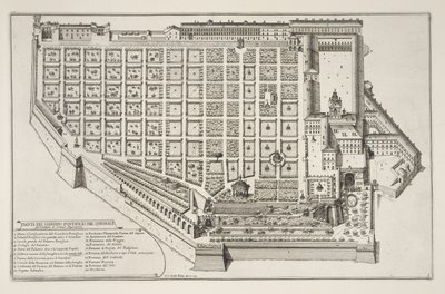 Jardin papal et Palais du Quirinal, de Il Nuovo Teatro della Fabriche et Edifici in Prospettiva di Roma Moderna, publié vers 1665-69 - Giovanni Battista Falda