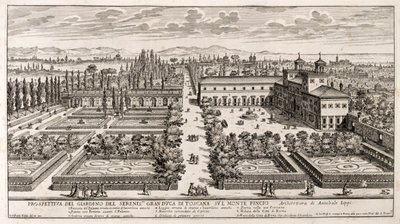 Perspective des jardins de la Villa Médicis à Rome, gravure de Li Giardni (Les Jardins) par Giovanni Battista Falda (1640 ou 1643-1678) - Giovanni Battista Falda