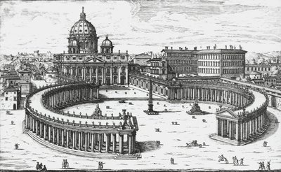 Cité du Vatican, vue de la Piazza San Pietro avec la basilique Saint-Pierre et les palais du Vatican, gravure de Giovanni Battista Falda. 1665 - Giovanni Battista Falda