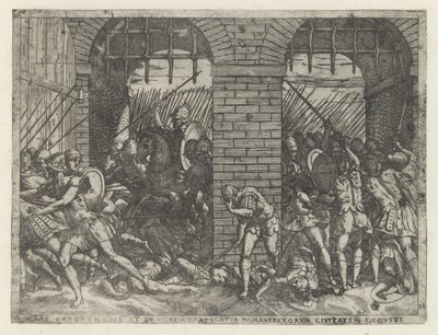 Soldats romains envahissant Crustumerium (série: Vie de Romulus et Remus) - Giovanni Battista Fontana
