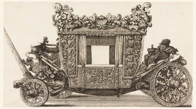 Vue latérale de la première voiture (1686) de Lord Castelmaine construite en 1686 par Andrea Cornely d