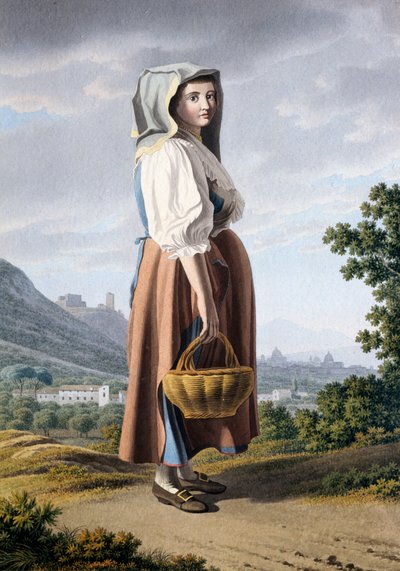 Paysanne en arrière-plan de Maddaloni, par Giovan Battista Lusieri (vers 1755-1821), aquarelle sur papier 32x23 cm, Italie - Giovanni Battista Lusieri