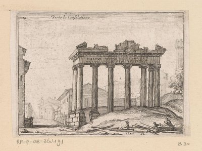 Vestiges du Temple de Saturne sur le Forum Romain à Rome (Verto la Consolatione, Vues de Rome, Alcune vedute et prospettive di luoghi dishabitati di Roma) - Giovanni Battista Mercati