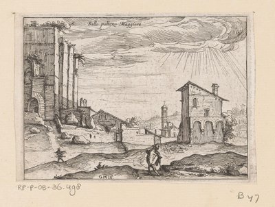 Ruines du Palazzo Maggiore à Rome et bâtiments environnants (Sallo pallazo Maggiore) (Vues de Rome) (Certaines vues et perspectives de lieux inhabités de Rome) - Giovanni Battista Mercati