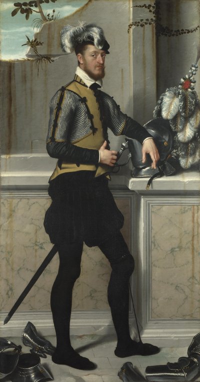 Un chevalier avec son casque de joute Il Cavaliere dal Piede Ferito, Conte Faustino Avogadro, vers 1554 - Giovanni Battista Moroni
