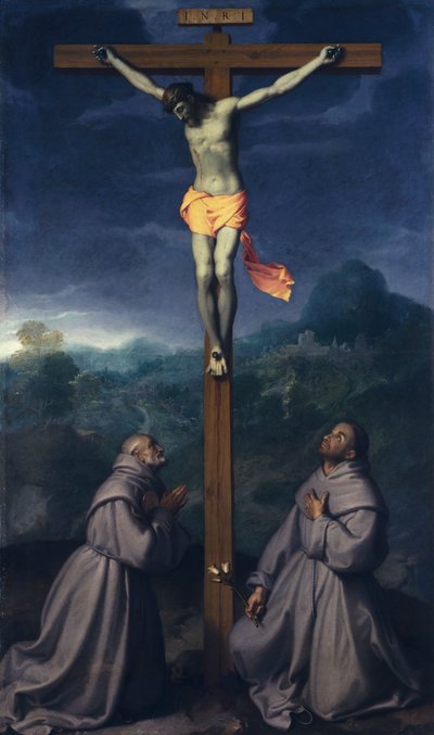Crucifixion avec Saints Bernardino et Antoine de Padoue, Église de San Giuliano, Albino - Giovanni Battista Moroni