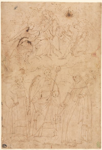 Madone et Enfant en gloire au-dessus de trois saints, vers 1570 - Giovanni Battista Paggi