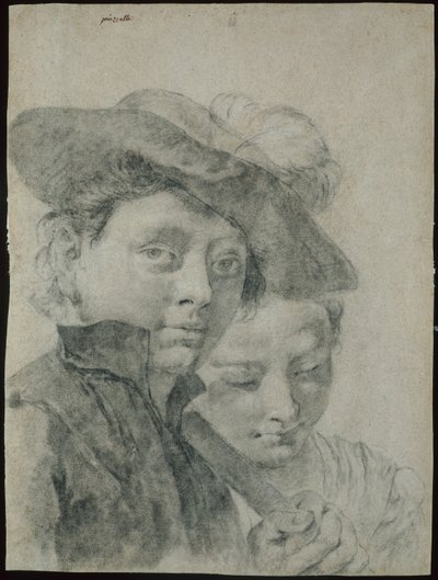 Un jeune garçon portant un chapeau à plumes, et une jeune fille - Giovanni Battista Piazzetta