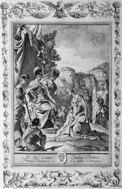 Armida devant Goffredo, gravure pour le Chant III de La Jérusalem délivrée, par Torquato Tasso (1544-1595), publiée par Giovanni Battista Albrizzi, Venise, Italie - Giovanni Battista Piazzetta