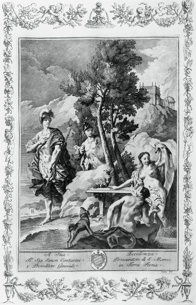 Carlo et Ubaldo dans les Îles Heureuses, gravure pour le Chant XV de La Jérusalem délivrée, par Torquato Tasso (1544-1595), édition de Giovanni Battista Albrizzi, Venise, Italie - Giovanni Battista Piazzetta