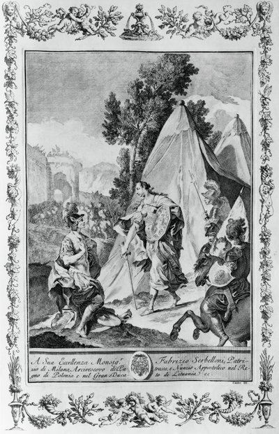 Croisés au siège de Jérusalem, gravure par Giovanni Battista Piazzetta pour le Chant III de Jérusalem délivrée, par Torquato Tasso, publié par Giovanni Battista Albrizzi, Venise, Italie - Giovanni Battista Piazzetta