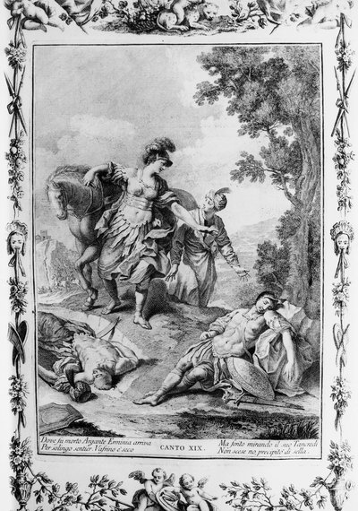 Erminia rencontrant Tancredi blessé, chant XIX, Jérusalem délivrée - Giovanni Battista Piazzetta