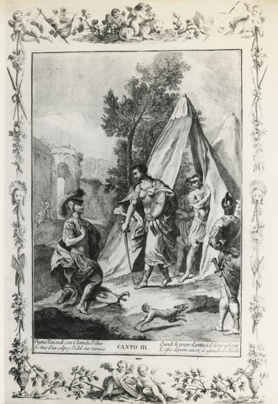 Jérusalem délivrée, chant III, illustration de Giovanni Battista Piazzetta (1683-1754) pour le poème de Torquato Tasso (1544-1595), édition publiée à Venise en 1745, Italie - Giovanni Battista Piazzetta