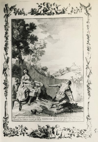 Jérusalem délivrée, chant XII, illustration de Giovanni Battista Piazzetta pour le poème de Torquato Tasso, édition publiée à Venise en 1745, Italie - Giovanni Battista Piazzetta