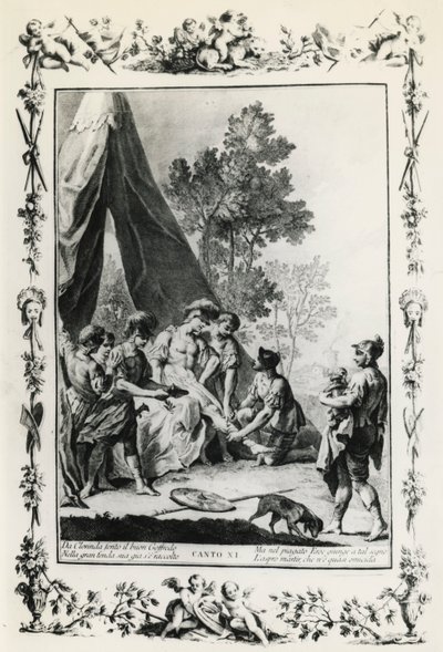 Jérusalem délivrée, chant XI, illustration de Giovanni Battista Piazzetta pour le poème de Torquato Tasso, édition publiée à Venise en 1745, Italie - Giovanni Battista Piazzetta