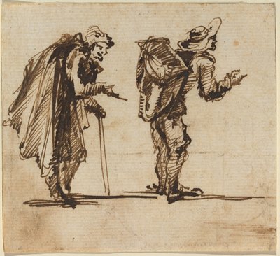 Un vieil homme avec une cape et un rustique avec un sac à dos - Giovanni Battista Piranesi