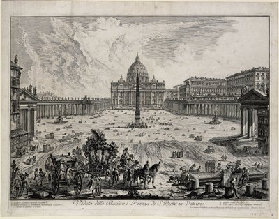 Vue de la basilique et de la place Saint-Pierre au Vatican (extrait de : Vedute di Roma) - Giovanni Battista Piranesi