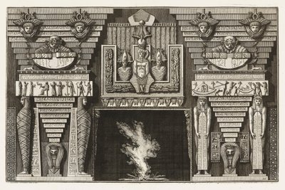 Estampe reliée, cheminée étrusque, tirée de Diverse Maniere d