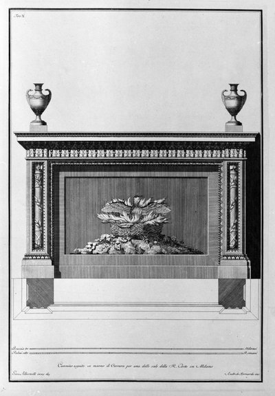 Projet de cheminée en marbre de Carrare pour un salon milanais. Dessin de Giovanni Piranesi (connu sous le nom de Piranese) (1720-1778) - Giovanni Battista Piranesi