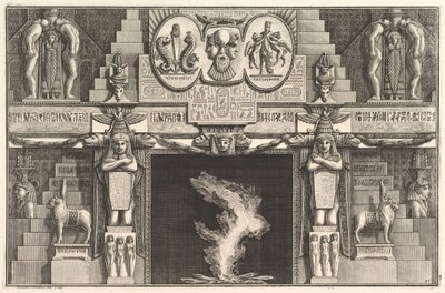 Cheminée de style égyptien : Groupes de trois femmes nues à la base de chaque jambage (détail) - Giovanni Battista Piranesi