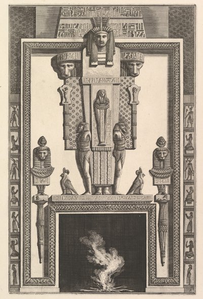 Cheminée de style égyptien : Momie superposée à une grande cariatide au-dessus du linteau, 1769 - Giovanni Battista Piranesi