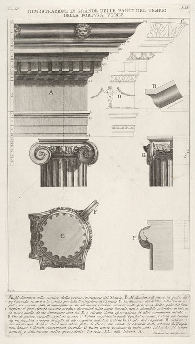 Corniche et colonne du Temple de Fortuna Virilis (Tempio della Fortuna Virile), de - Giovanni Battista Piranesi