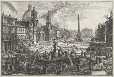 Piazza Navona à Rome (Veduta di Piazza Navona sopra le rovine del Circo Agonale) (série: Vues de Rome) (série: Vedute di Roma disegnate ed incise da Giambattista Piranesi architetto Veneziano) - Giovanni Battista Piranesi