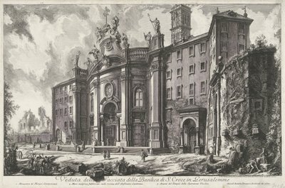 Santa Croce in Gerusalemme à Rome (Veduta della Facciata della Basilica di S. Croce in Gerusalemme) (série: Vues de Rome) (série: Vedute di Roma disegnate ed incise da Giambattista Piranesi architetto Veneziano) - Giovanni Battista Piranesi