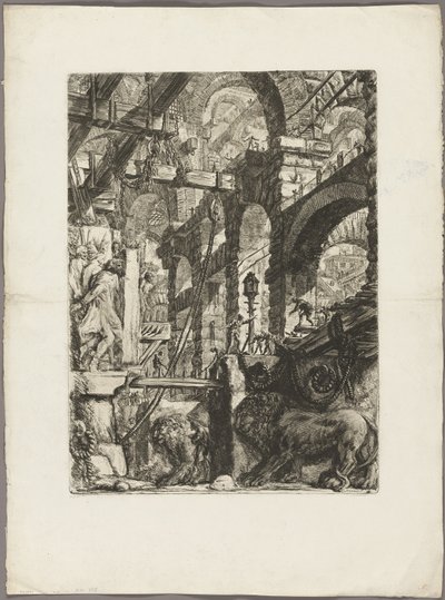 Les bas-reliefs du lion, planche 5 des Prisons imaginaires - Giovanni Battista Piranesi