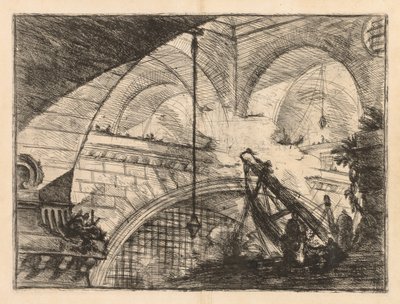 Les prisons : une série de galeries avec érection de poutres semblables à des grues - Giovanni Battista Piranesi