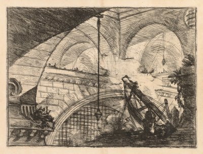 Les Prisons : Une série de galeries avec érection de poutres semblables à des grues, 1745-1750 - Giovanni Battista Piranesi