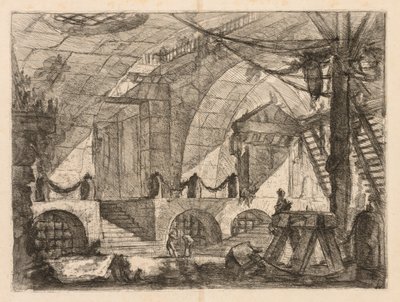 Les Prisons : Une chambre voûtée avec des poteaux et des chaînes, 1745-1750 - Giovanni Battista Piranesi
