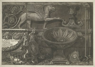 Page de titre avec sculptures, reliefs sculptés et un sarcophage avec titre (partie droite) - Giovanni Battista Piranesi