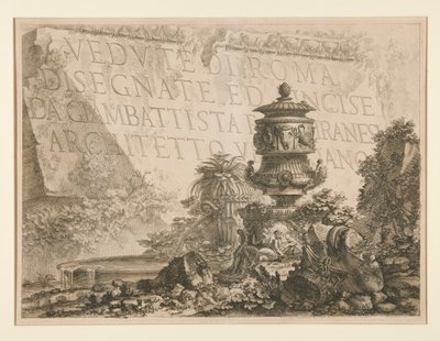 Page de titre : Vedute di Roma Disegnate ed Incise da Giambattista Piranesi Architetto Veneziano (Vues de Rome dessinées et gravées par Giambattista Piranesi, architecte vénitien), de Vedute di Roma - Giovanni Battista Piranesi