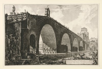 Veduta del Ponte Molle sul Tevere due miglia lontan da Roma (Vue du pont Milvius sur le Tibre à deux miles de Rome), de Vedute di Roma - Giovanni Battista Piranesi
