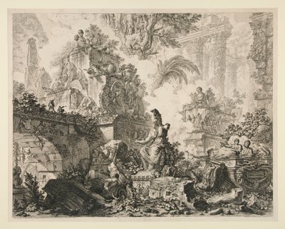 Vedute di Roma : Frontispice avec statue de Minerve - Giovanni Battista Piranesi