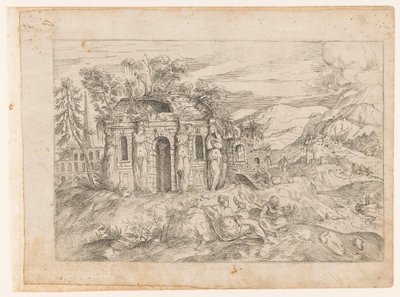 Paysage avec temple antique avec cariatides - Giovanni Battista Pittoni (I) (attributed to)