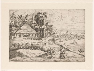 Paysage avec ruines antiques et le Colosse de Rhodes - Giovanni Battista Pittoni (I)