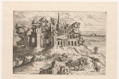 Paysage avec ruines au bord de l