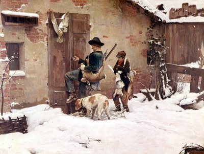 De retour de la chasse. Peinture de G. Quadrone. 1890 Milan - Giovanni Battista Quadrone