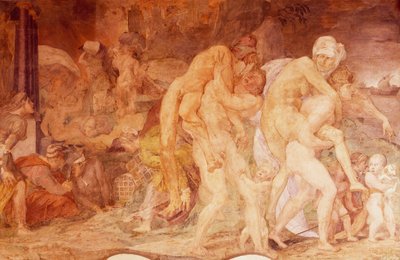 Les jumeaux de Catane, Anfinomo et Anapio, fresque dans la galerie de François Ier du Château de Fontainebleau, France (site du patrimoine mondial de l