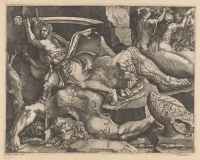 David décapite Goliath - Giovanni Battista Scultori